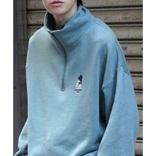 ILL'S ワンポイント刺繍 裏起毛ハーフジッププルオーバースウェットユニセックス