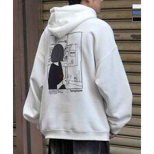 ILL'S バックプリント ワンポイント刺繍プルオーバーパーカー フーディーユニセックス