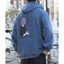 ILL'S バックプリント ワンポイント刺繍プルオーバーパーカー フーディーユニセックス
