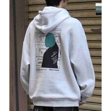ILL'S バックプリント ワンポイント刺繍プルオーバーパーカー フーディーユニセックス