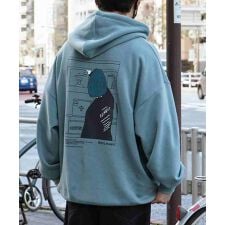 ILL'S バックプリント ワンポイント刺繍プルオーバーパーカー フーディーユニセックス