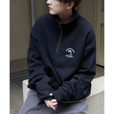 ILL'S ワンポイント刺繍ロゴ 裏起毛プルオーバーハーフジップスウェット ユニセックス