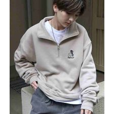 ILL'S ワンポイント刺繍ロゴ 裏起毛プルオーバーハーフジップスウェット ユニセックス