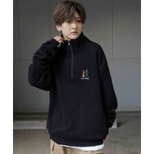 ILL'S ワンポイント刺繍ロゴ 裏起毛プルオーバーハーフジップスウェット ユニセックス