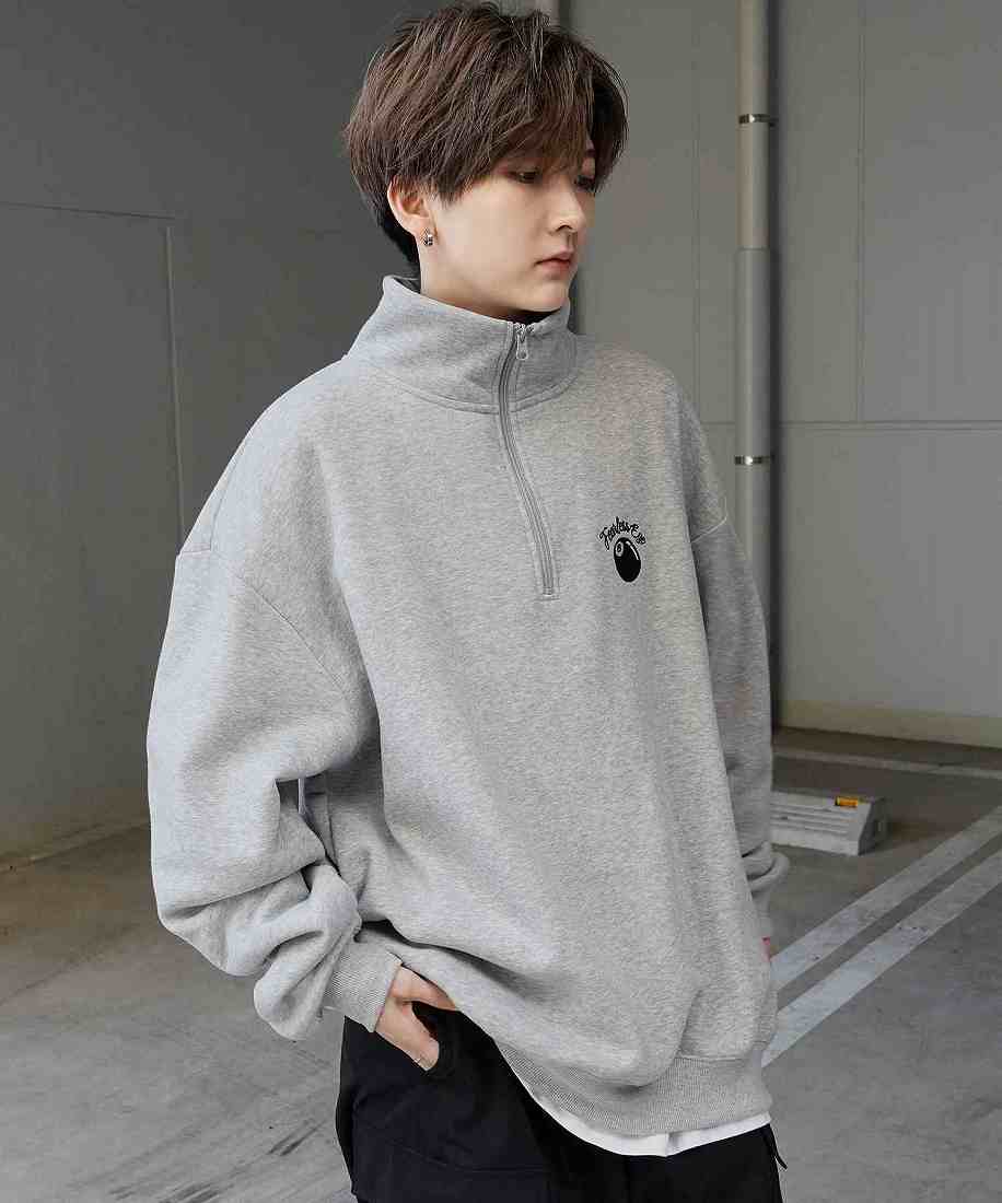 ILL'S ワンポイント刺繍ロゴ 裏起毛プルオーバーハーフジップスウェット ユニセックス