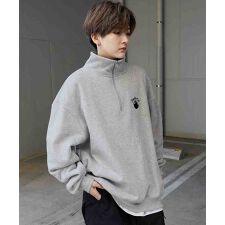 ILL'S ワンポイント刺繍ロゴ 裏起毛プルオーバーハーフジップスウェット ユニセックス