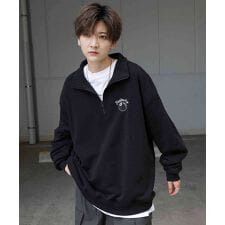 ILL'S ワンポイント刺繍ロゴ 裏起毛プルオーバーハーフジップスウェット ユニセックス