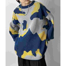 Confirm バルーンスリーブ煙柄ジャガードプルオーバーニット ユニセックス