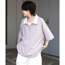 Confirm ナチュラルドレープドロスト ハーフジップ半袖Tシャツ カットソー