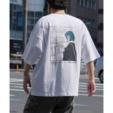 ILL'S ブックガール イラストバックプリント刺繍半袖Tシャツ