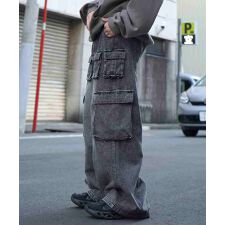 ILL'S Y2Kグランジ ケミカル加工 マルチポケットデニムカーゴパンツ