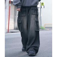ILL'S Y2Kグランジ ケミカル加工 マルチポケットデニムカーゴパンツ