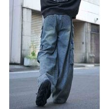 ILL'S Y2Kグランジ ケミカル加工 マルチポケットデニムカーゴパンツ