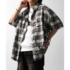 ILL’S ウォッシュ加工 半袖チェックシャツ
