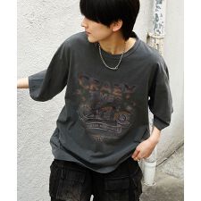 ILL’S バイク ヴィンテージライク ピグメント加工 アメカジ風 レトロプリント ロックTシャツ