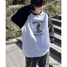 ILL'S Disney Mickey ミッキーレトログラフィック クラックプリントラグランロンT