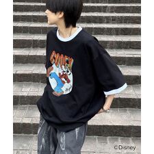 ILL'S Disney ヴィンテージライクプリント グーフィー リンガー半袖Tシャツ