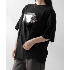 Confirm アブストラクトグラフィック箔プリント 半袖Tシャツ