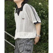 ILL’S(イルズ)ワンポイント サイドライン スポーツ メッシュ スキッパーニット