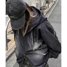 ILL'S グランジ加工 フルジップ デニムフーディ