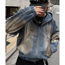 ILL'S グランジ加工 フルジップ デニムフーディ