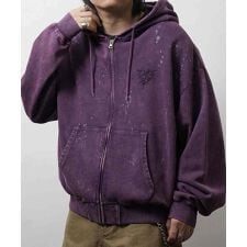 ILL'S トライバルハート刺繍 フルジップパーカー グランジ加工×スプラッシュ加工 フーディ