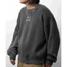 ILL'S(イルズ)ダメージ加工 フロント Y2K ロゴ刺繍 クルーニット