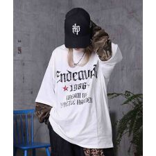 ILL'S【MAROCORE / マロコア】フェイクレイヤード 袖 カモ柄 プリント ロンT