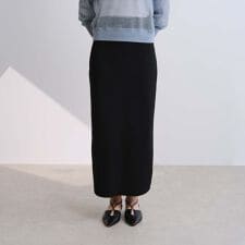 【スタイルアップ見え】リブニットロングスカート