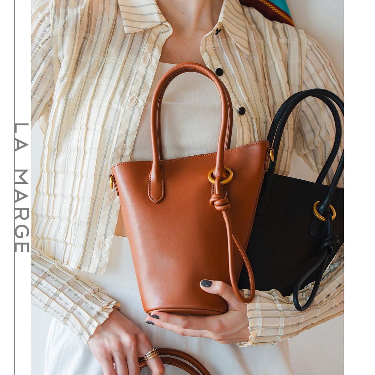 ショルダーバッグ LA MARGE】【本革】 2WAY バケツ型 アシンメトリー ショルダーバッグ