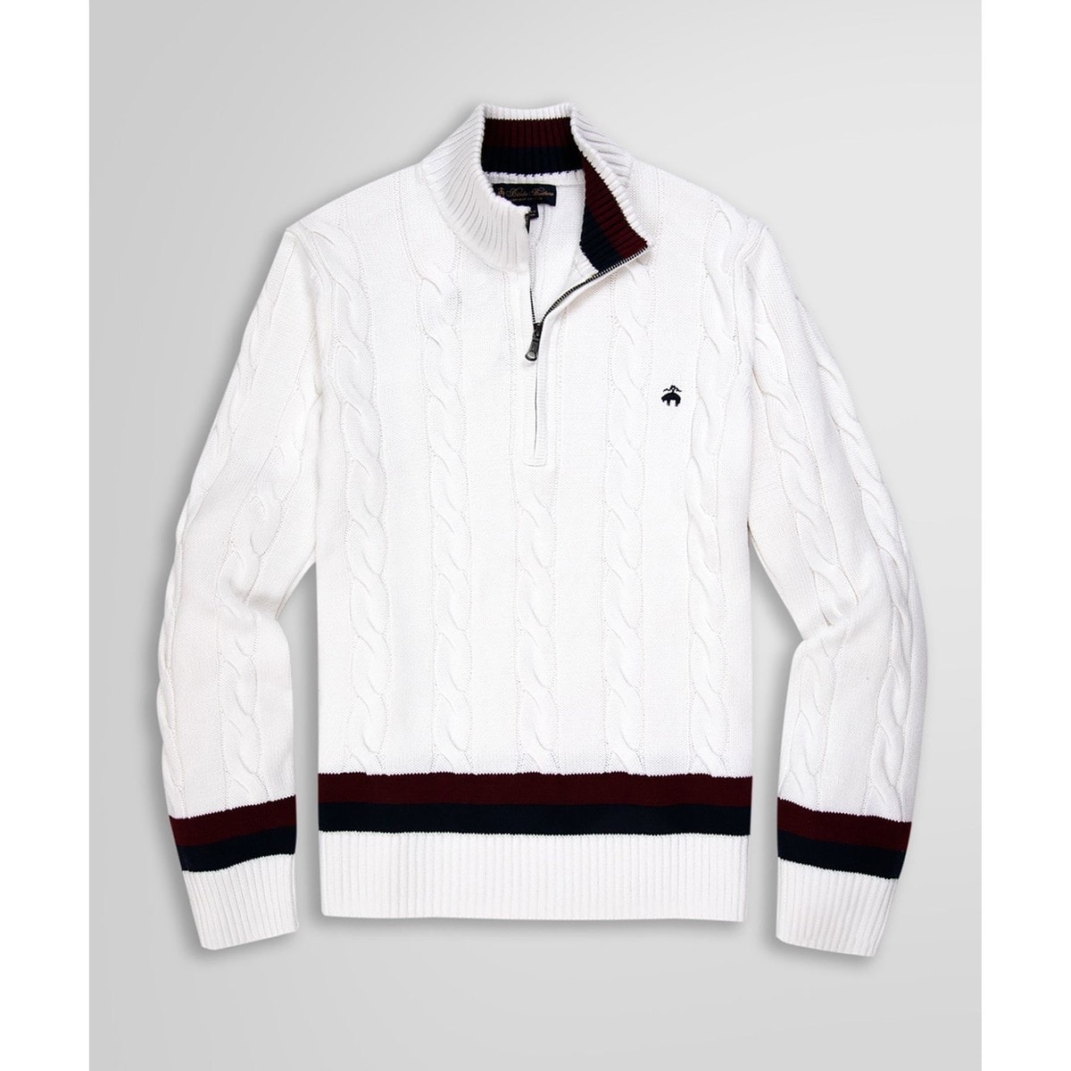 スーピマコットン ケーブル ハーフジップ モックネック テニスセーター