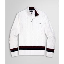 スーピマコットン ケーブル ハーフジップ モックネック テニスセーター