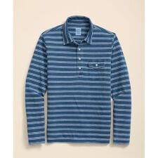 コットンジャージー インディゴ トリプルストライプ ロングスリーブ ポロシャツ