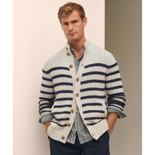 ブルックスブラザーズ(Brooks Brothers)のコットン/リネン マリナーストライプ モックネックカーディガン