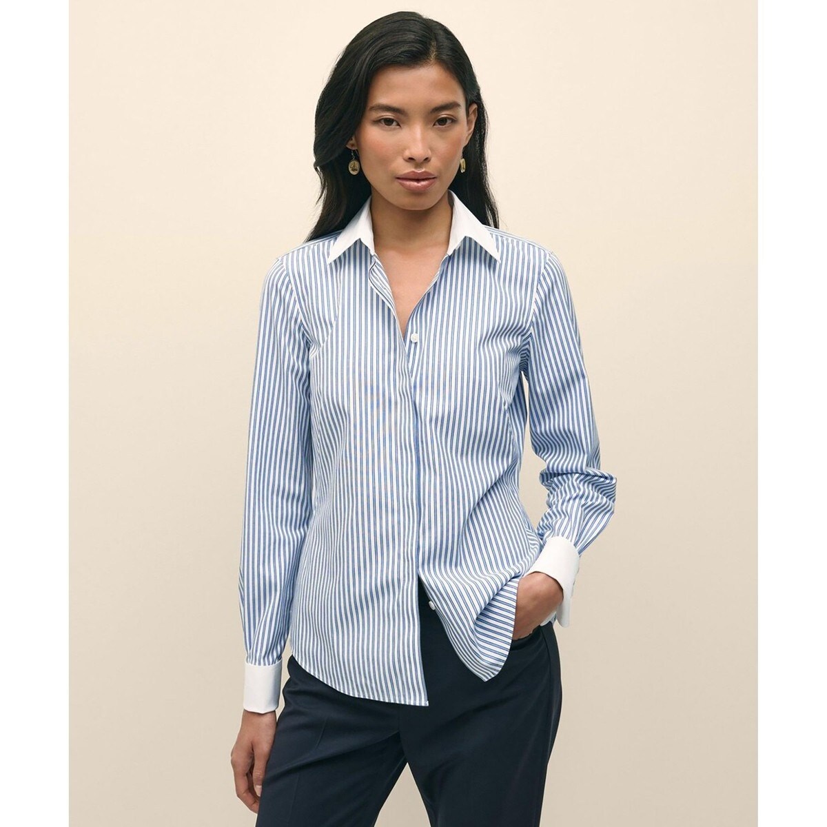 スーピマコットンストレッチ フレンチカフス クレリックシャツ Fitted