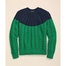 ブルックスブラザーズ(Brooks Brothers)のスーピマコットン　ヨークカラーブロック　ケーブル　クルーネックセーター
