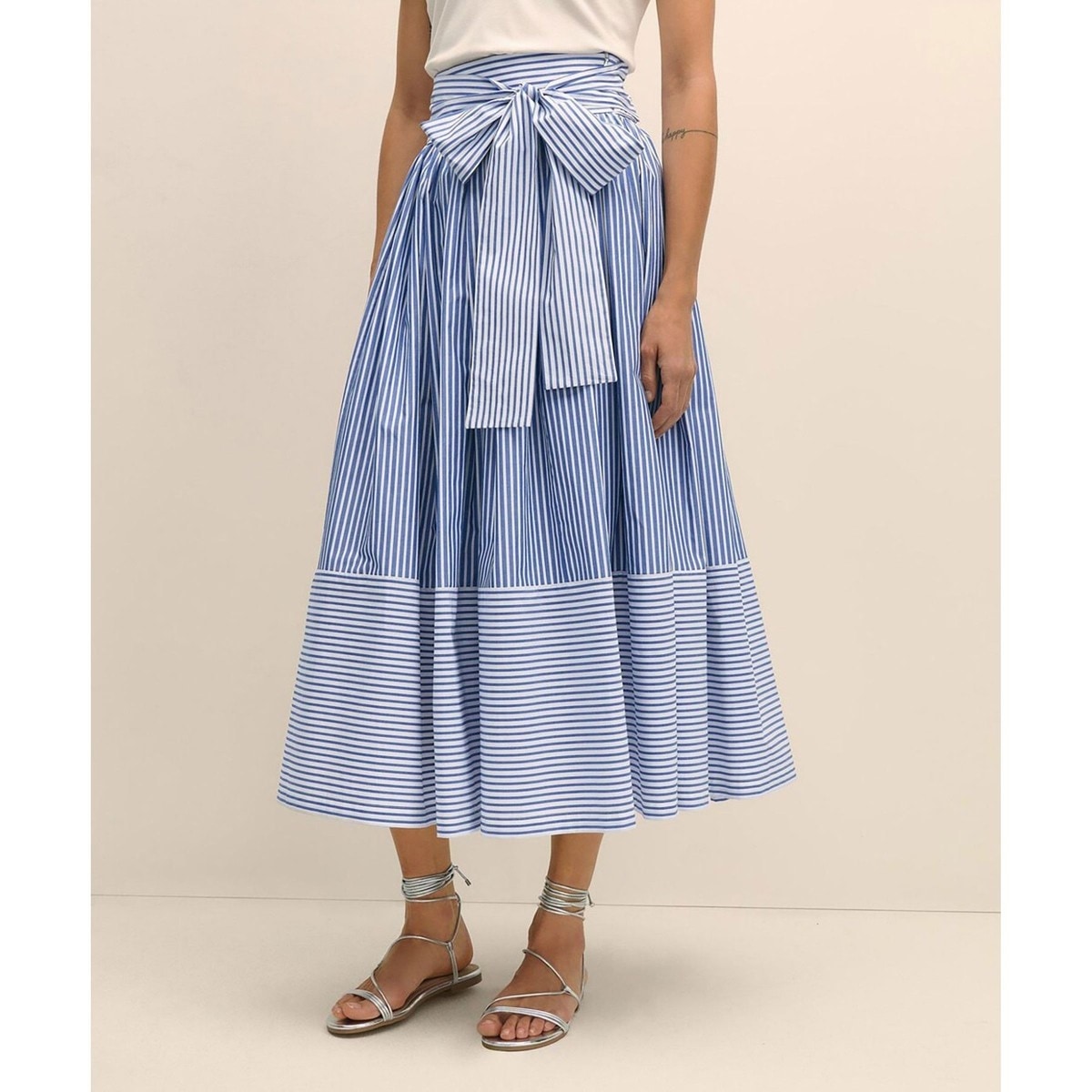 コットン ストライプ ボウウエストベルト マキシスカート | ブルックス