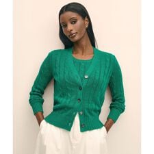 リネン　ケーブル　Vネックカーディガン