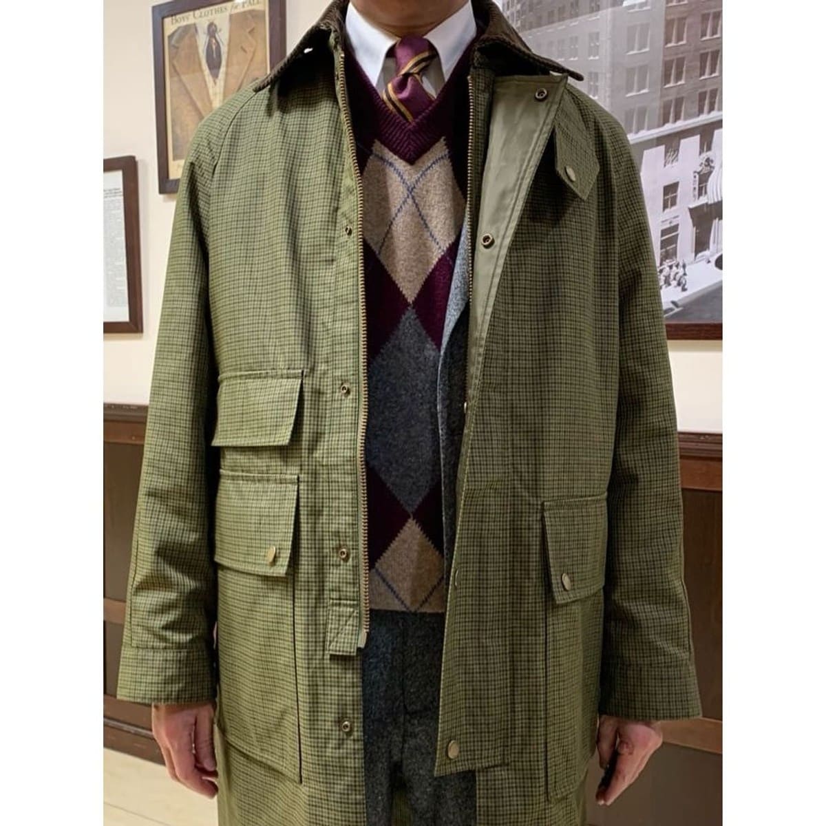 Brooks Brothers チェックステンカラーコート セール】 コットン／ナイロン ボンディング チェック ステンカラー