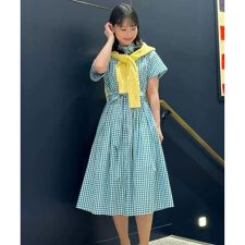 コットン　シアサッカー　チェック　ショートスリーブ　シャツワンピース