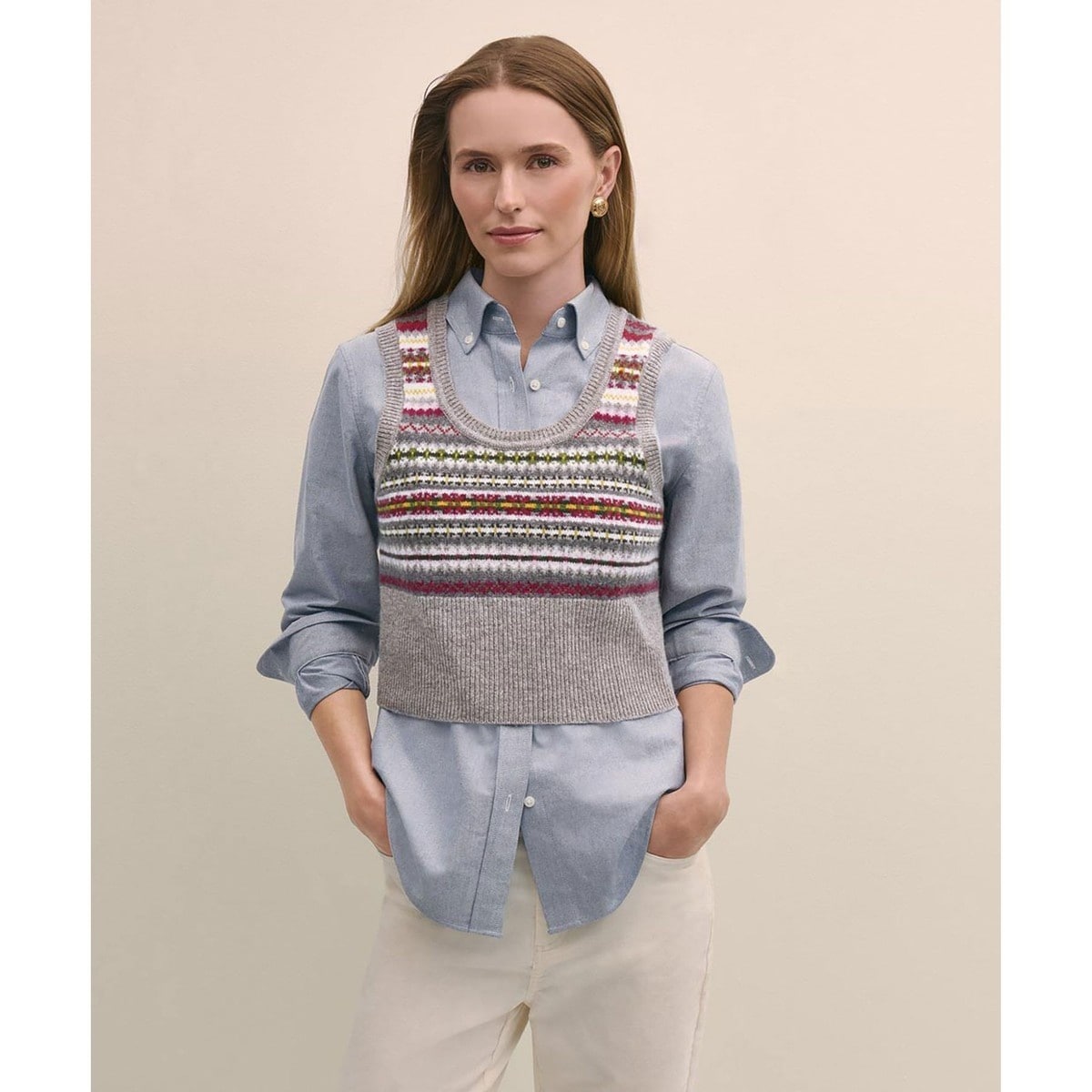 ブルックスブラザーズ（Brooks Brothers）/ポリエステル／コットン　ノースリーブ　モックネックニットトップ ポリエステル／コットン ノースリーブ モックネックニットトップ