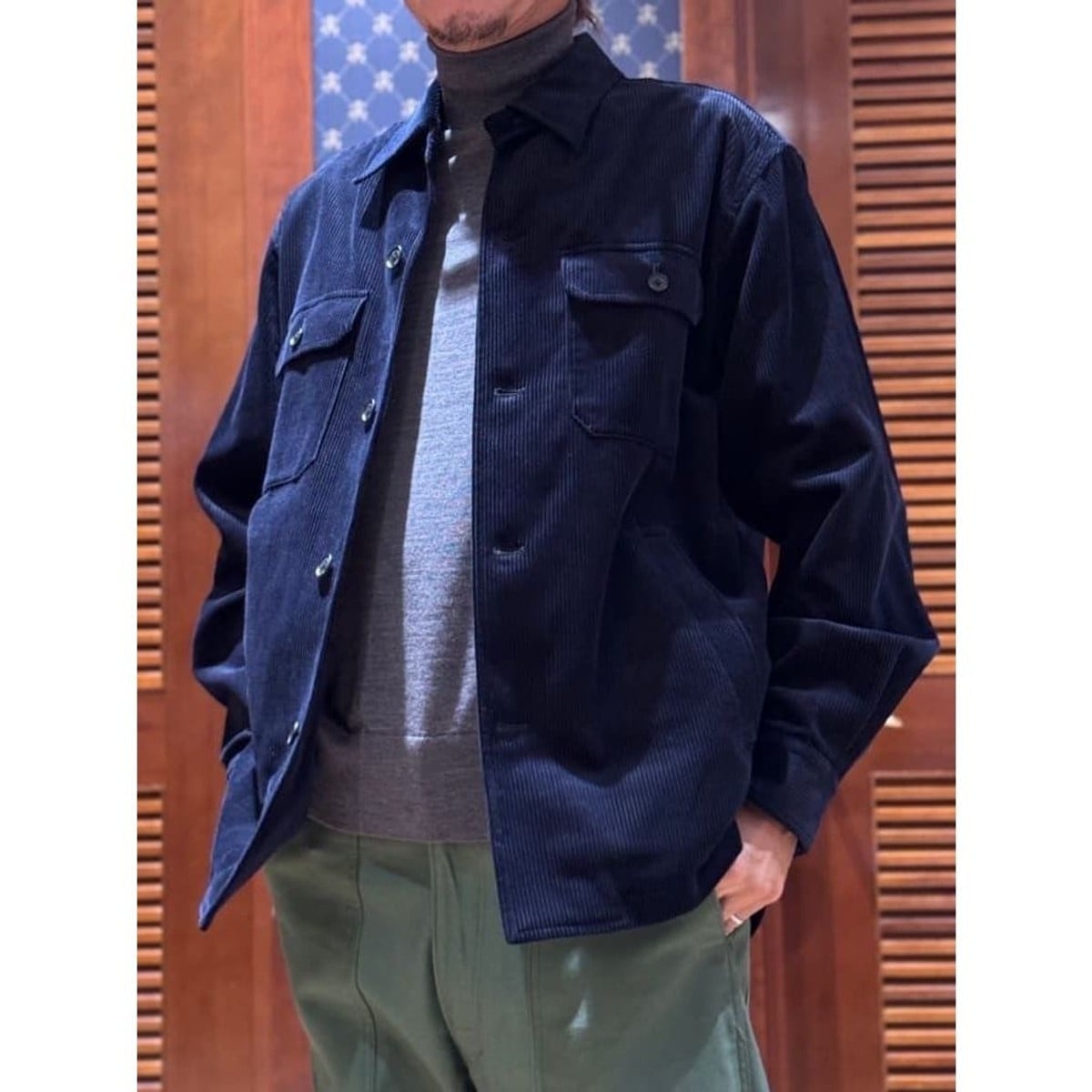 LEMAIRE 22aw スタンドカラーオーバーシャツ ネイビー サイズ46