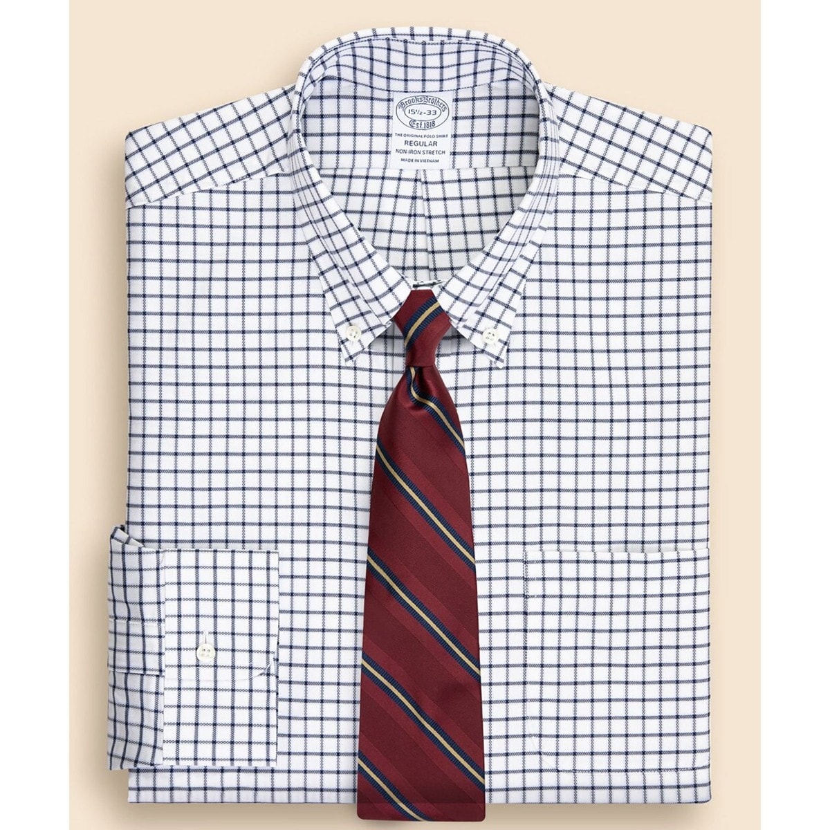 【NEW】ブルックスブラザーズ（Brooks Brothers）/ストレッチロイヤルオックスフォード　ウィンドウペイン　ドレスシャツ　Regular Fit ストレッチロイヤルオックスフォード ウィンドウペイン ドレスシャツ