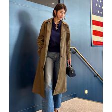 ポリエステル　ハイカウントツイル　パッカブル　ベルテッドロングコート