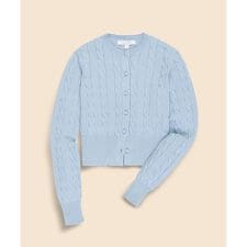 スーピマコットン　ケーブル　クロップド　クルーネックカーディガン