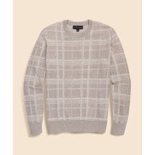 スーピマコットン　テキスチャードプレイド　クルーネックセーター