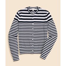 スーピマコットン　ストライプ　クルーネック　カーディガン