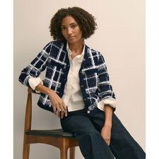 コットンブレンド　ファンシーツイード　GFメタルボタン　ノーカラージャケット