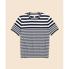 スーピマコットン　ストライプ　クルーネック　ショートスリーブセーター