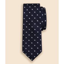 シルク　バスケットウィーブ　フラワーモチーフタイ